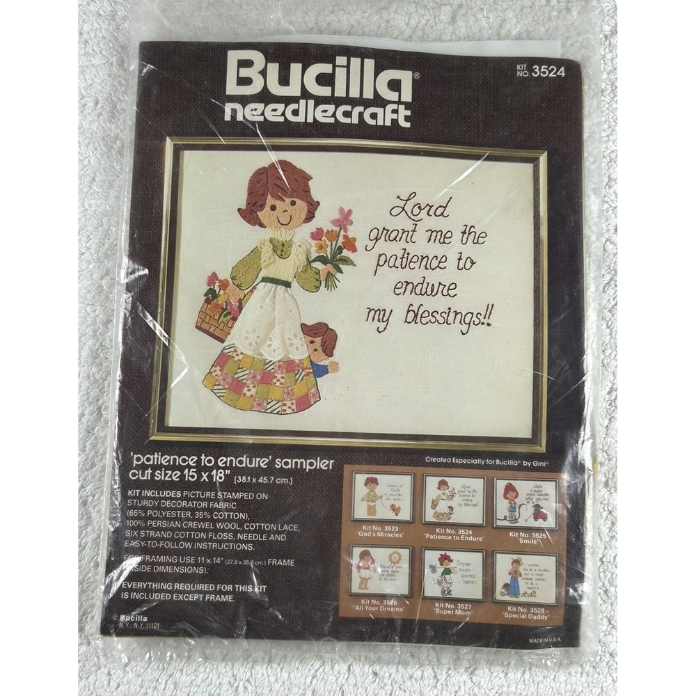 NOS Bucilla Needlecraft Kit #3524 "Patience to Endure" Sampler 15x18" Sealed